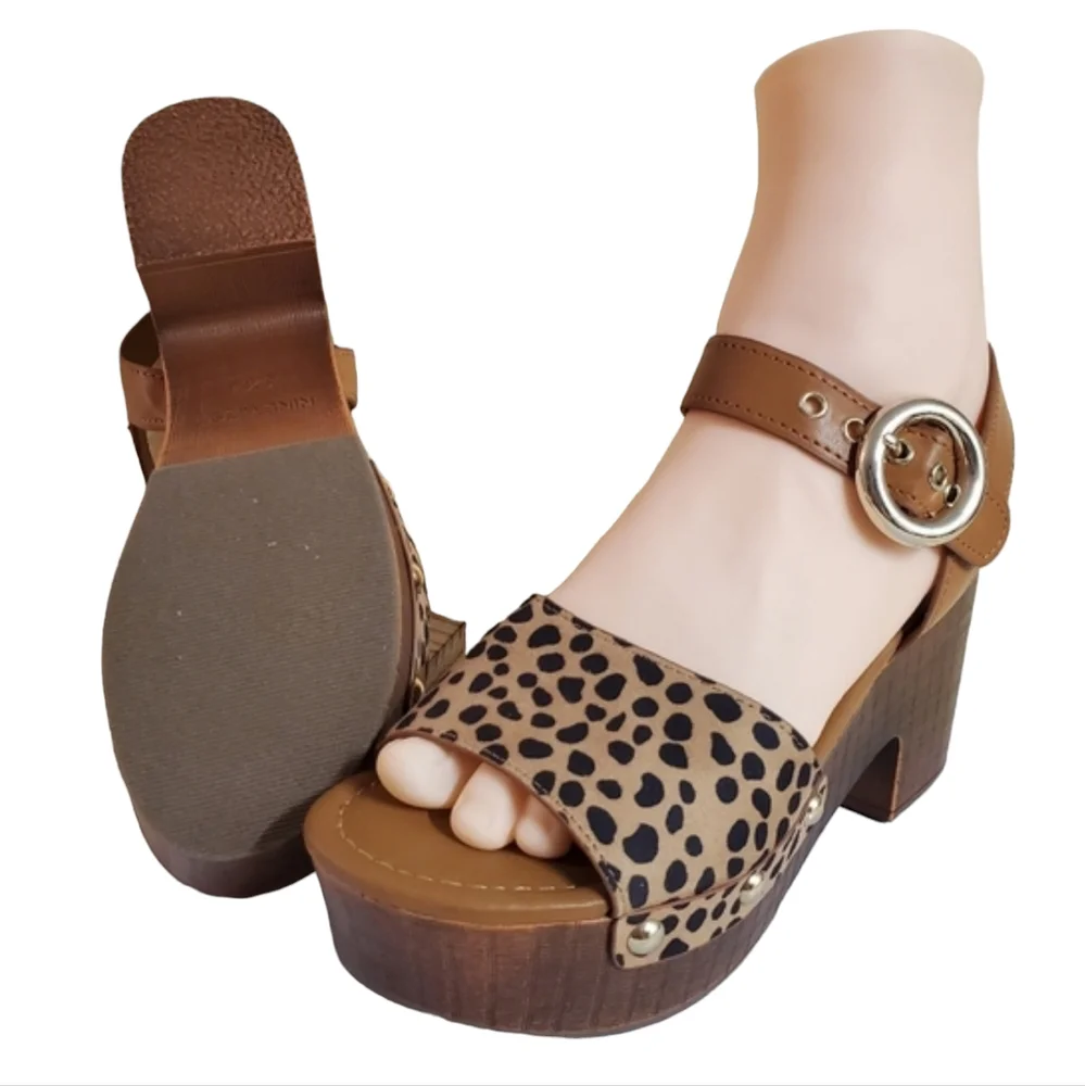Nine West Jayce 2 Platform Sandals Womens 5M Animal Print Ankle Straps Sandals